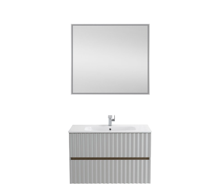 Мебель для ванной комнаты подвесная с LED подсветкой ручек Art&Max ELEGANT 90 см Светло-серый матовый