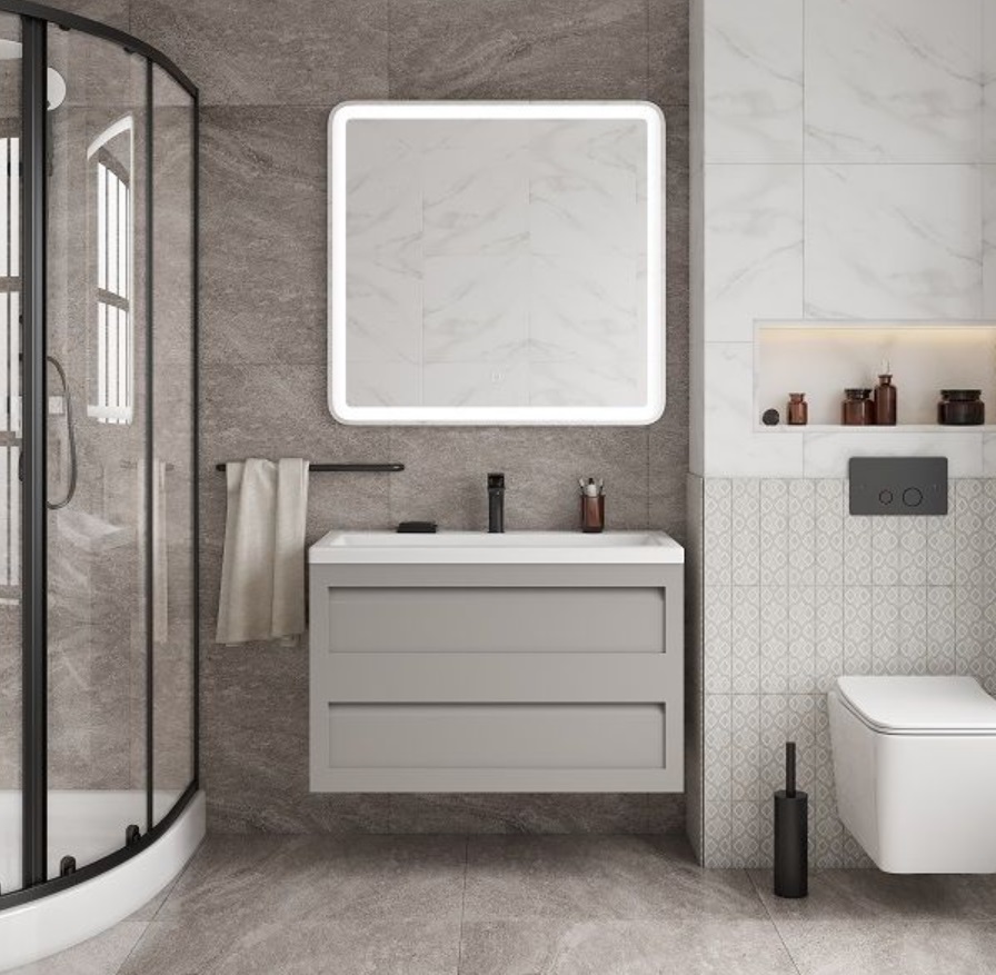 Мебель для ванной комнаты подвесная Art&Max PLATINO 90 см Светло-серый матовый